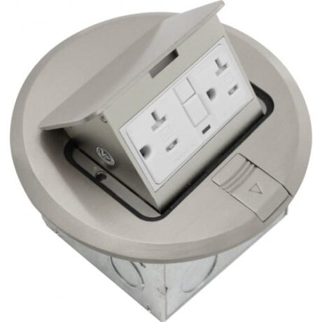 FLOOR BOX POP-UP WITH COOPER GFCI RECEPTACLE (T.R.), ROUND COVER, STAINLESS STEEL FLBPU-G-R-SS