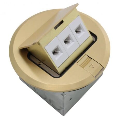 FLOOR BOX POP-UP WITH LOW VOLTAGE RJ-45, ROUND COVER, BRASS FLBPU-L-R-BR