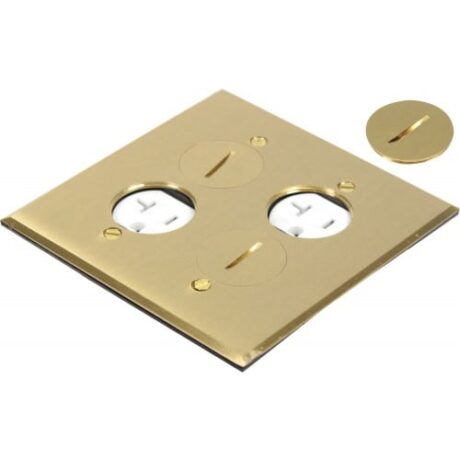 FLOOR BOX COVER ONLY ROUND PLUG TYPE WITH 2 DUPLEX RECEPTACLES(T.R.), SQUARE COVER, BRASS FLB-R2G-DD-C-BR