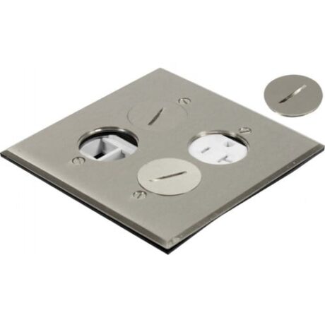 FLOOR BOX COVER ONLY ROUND PLUG TYPE WITH 1 DUPLEX RECEPTACLE(T.R.) & 4 LOW-VOLTAGE, SQUARE COVER, STAINLESS STEEL FLB-R2G-DL-C-SS