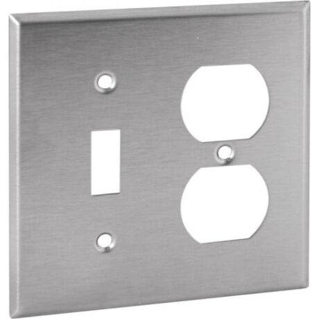 2 Gang, Toggle Switch / Duplex Receptacle Stainless Steel Wallplate OS18