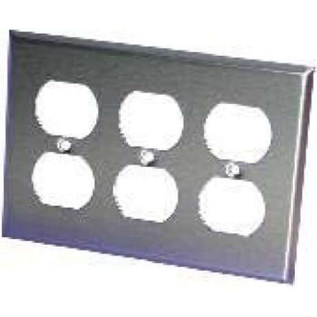 3 Gang, Duplex Receptacle Stainless Steel Wallplate OS83