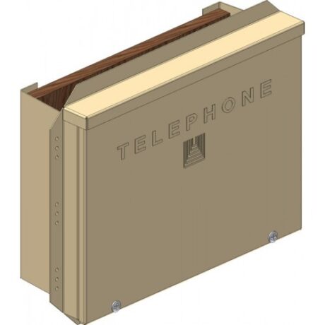 MODULAR INTERFACE SERVICE ENCLOSURE WITH EMBOSSED ”TELEPHONE” TEXT & PLYWOOD BACK BRACKET WITH INSTALLED GROUND BAR UM1100-PH-GB