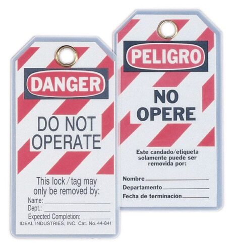 Ideal 44-841 Lo Tag Bilingual"Do Not Operate" Striped 5/Card