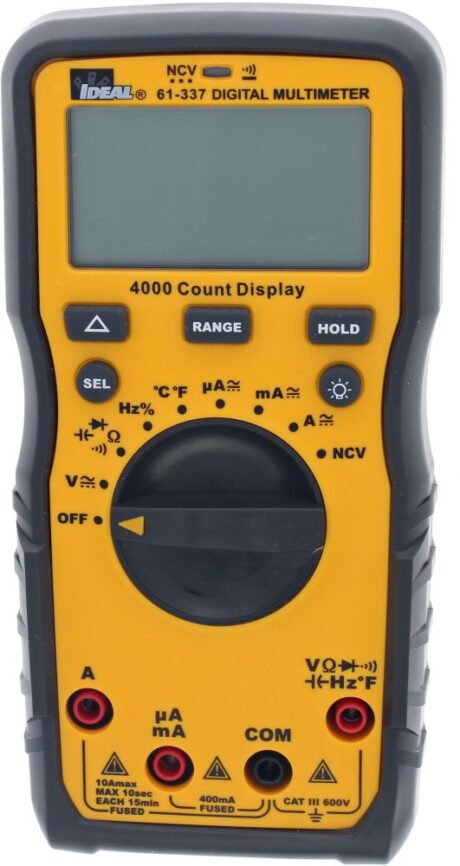Ideal 61-337 600V Auto Range Multimeter W/Ncvt & Temp