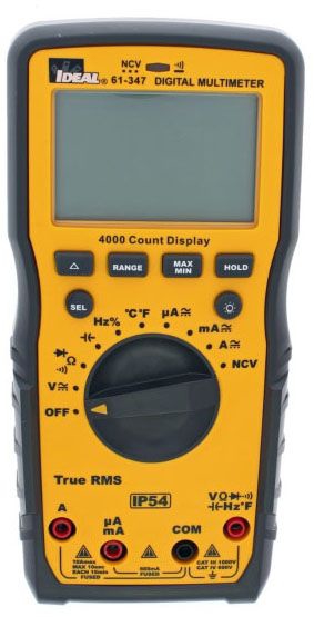 Ideal 61-347 1000V Auto Range Trms 6000 Count Display Multimeter W/Ncvt & Temp
