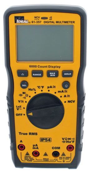 Ideal 61-357 1000V Auto Range Trms 6000 Count Display Multimeter W/Ncvt Temp & Loz